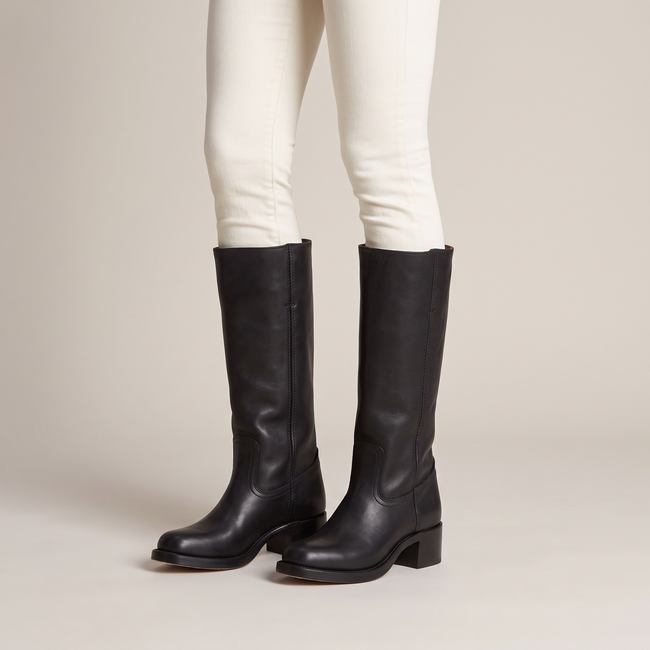 Dorothea Western Stitched Mid-Calf Boots - Black