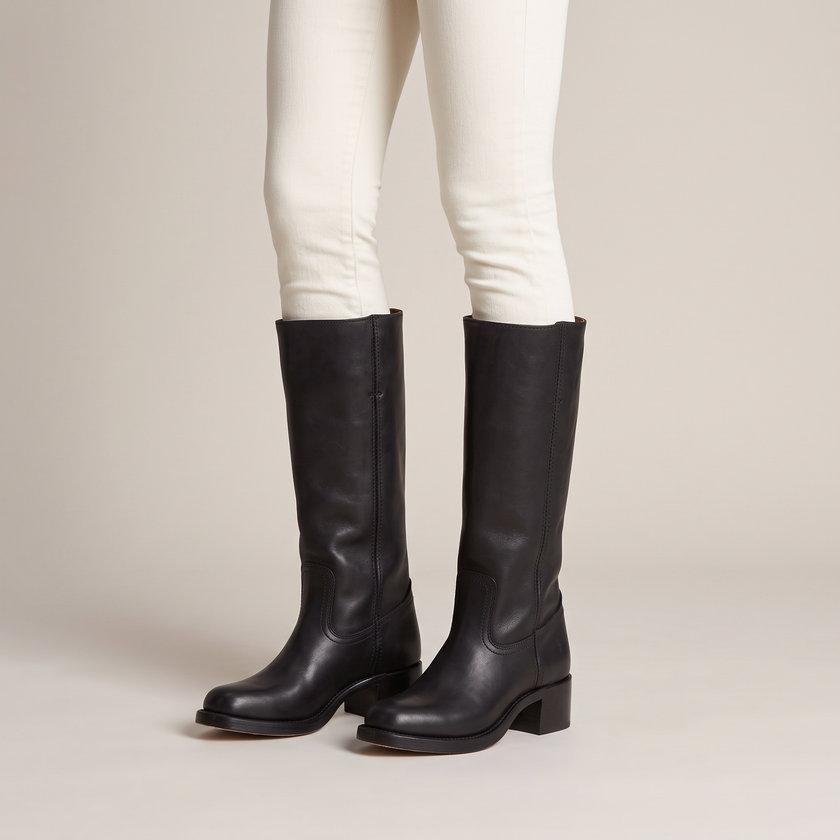Dorothea Western Stitched Mid-Calf Boots - Black