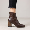 Saveria Block Heel Back-Zip Ankle Boots - Brown