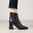 Saveria Block Heel Back-Zip Ankle Boots - Black