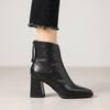 Saveria Block Heel Back-Zip Ankle Boots - Black