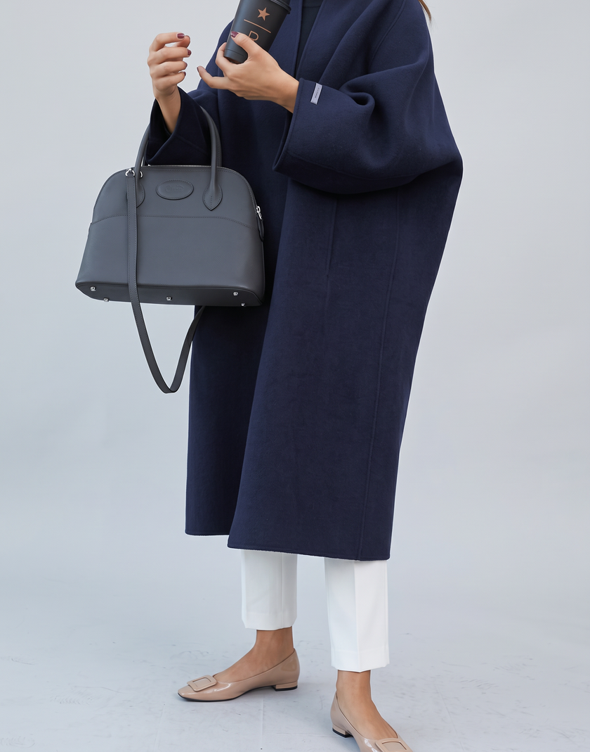 Ilaria Longline Open-Front Wool-Blend Coat - Navy