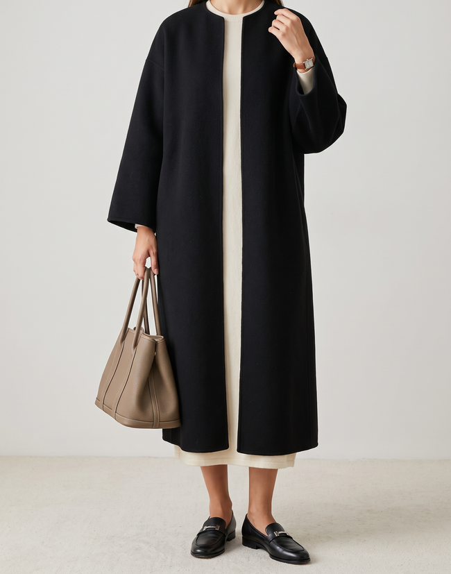 Ilaria Longline Open-Front Wool-Blend Coat - Black