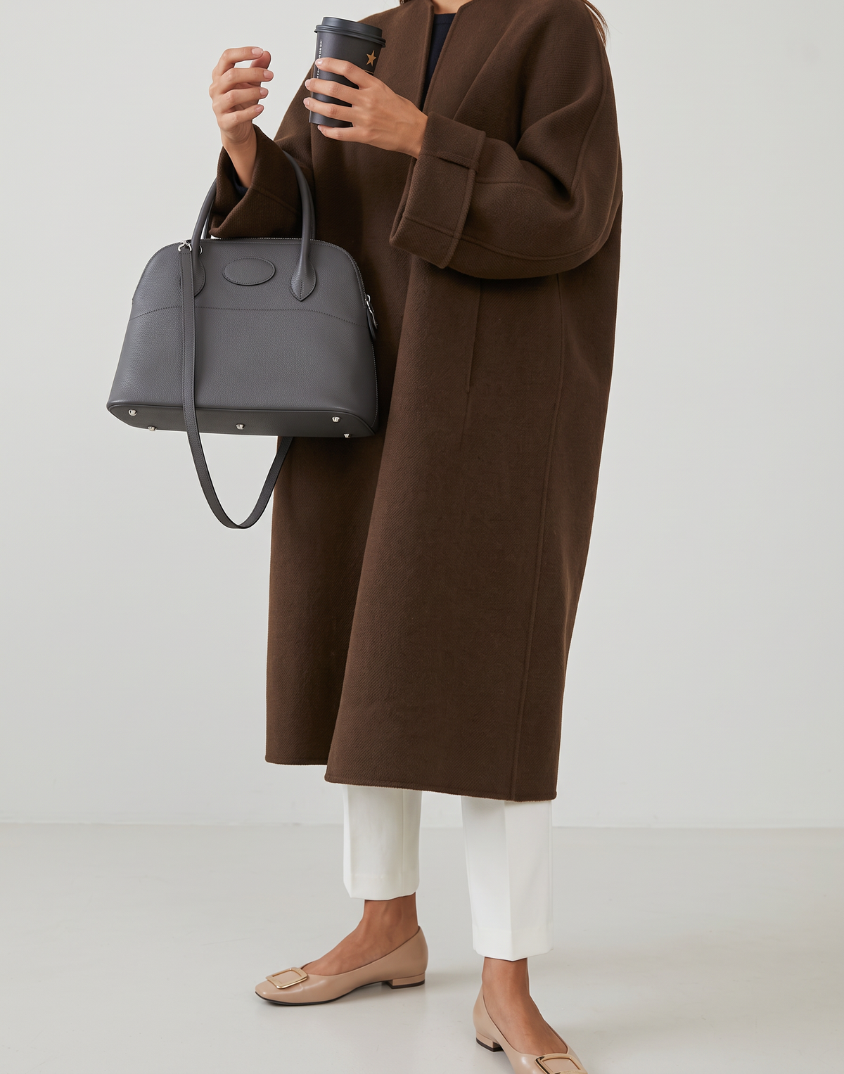 Ilaria Longline Open-Front Wool-Blend Coat - Brown