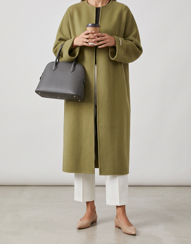 Ilaria Longline Open-Front Wool-Blend Coat - Green