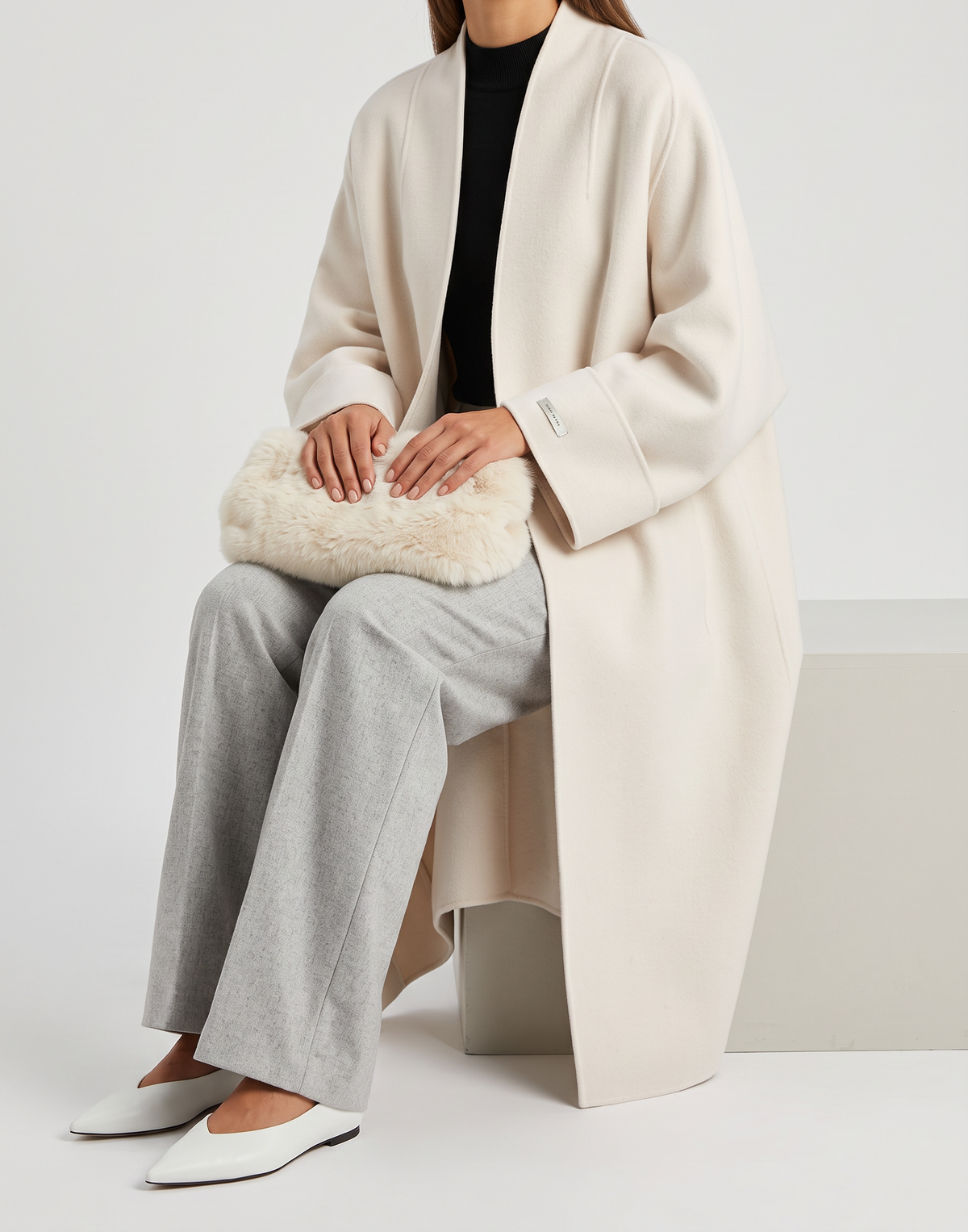 Ilaria Longline Open-Front Wool-Blend Coat - White