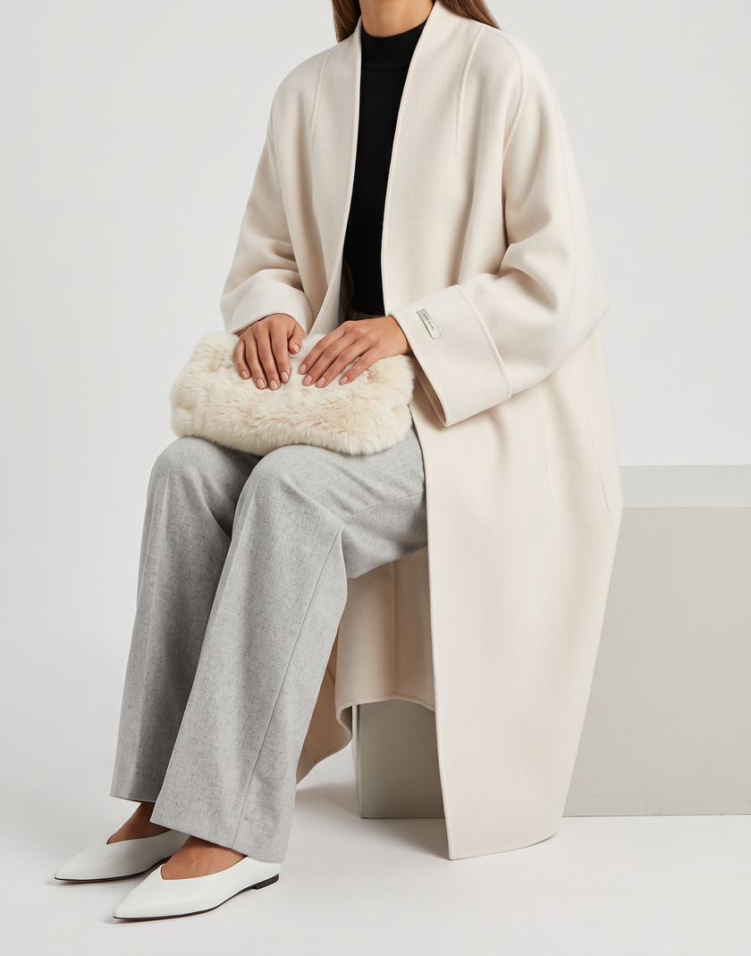 Ilaria Longline Open-Front Wool-Blend Coat - White