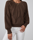 Azalea Cable-Knit Raglan Crew-Neck Sweater - Coffee Brown