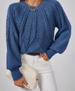 Azalea Cable-Knit Raglan Crew-Neck Sweater - Navy