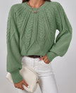 Azalea Cable-Knit Raglan Crew-Neck Sweater - Matcha