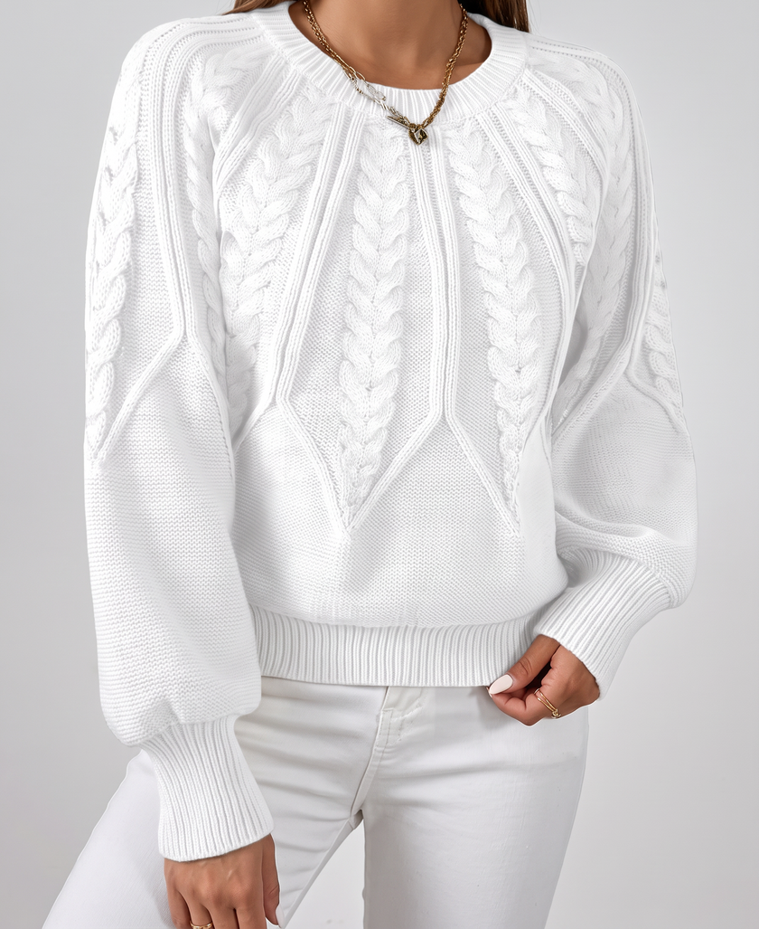 Azalea Cable-Knit Raglan Crew-Neck Sweater - White