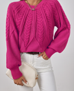 Azalea Cable-Knit Raglan Crew-Neck Sweater - Rose Red
