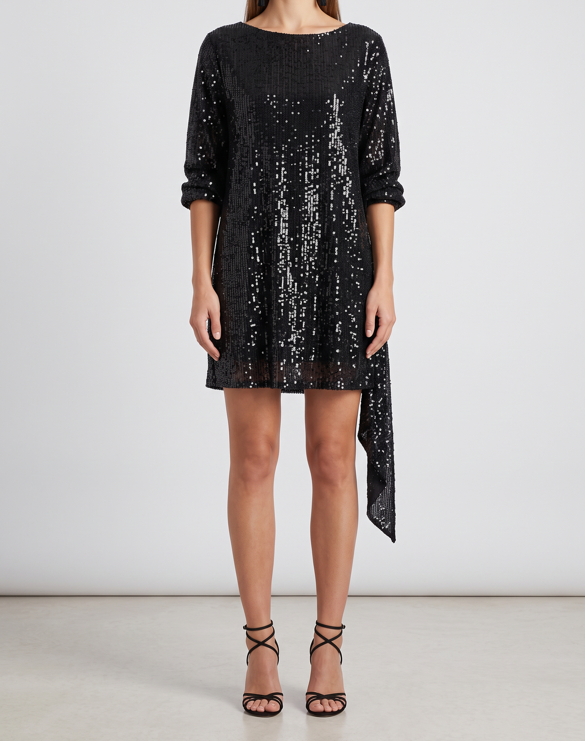 Gemma Sequin Asymmetric-Hem Mini Dress - Black