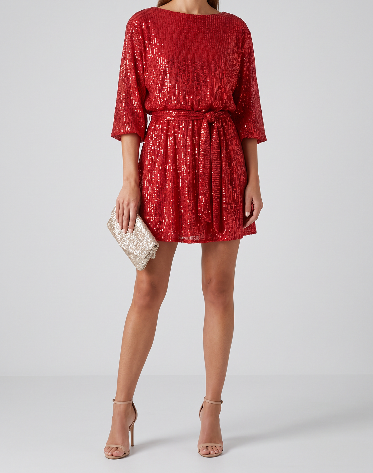 Gemma Sequin Asymmetric-Hem Mini Dress - Red