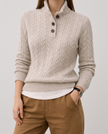 Adriana Cable-Knit Button Stand-Collar Sweater - Gray