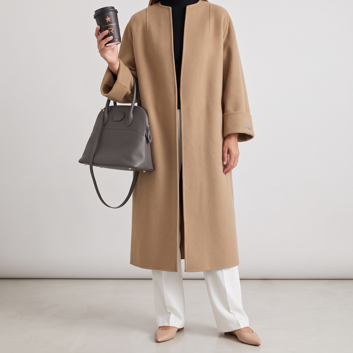 Ilaria Longline Open-Front Wool-Blend Coat