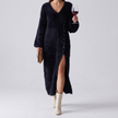 Ornella Fluffy Knit V-Neck Maxi Dress