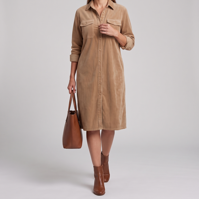 Emilia Button-Front Patch Pocket Midi Dress