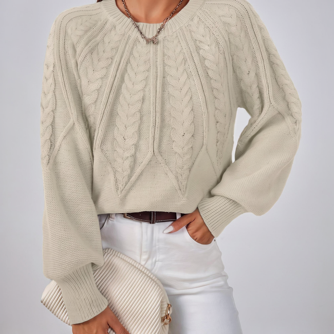 Azalea Cable-Knit Raglan Crew-Neck Sweater