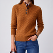 Adriana Cable-Knit Button Stand-Collar Sweater