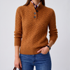 Adriana Cable-Knit Button Stand-Collar Sweater