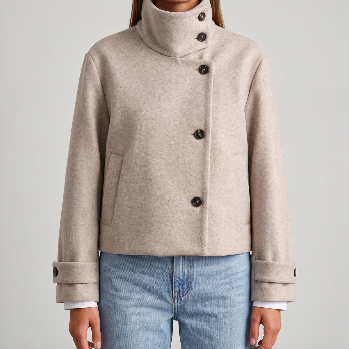 Raffaella Asymmetric Stand-Collar Wool Jacket