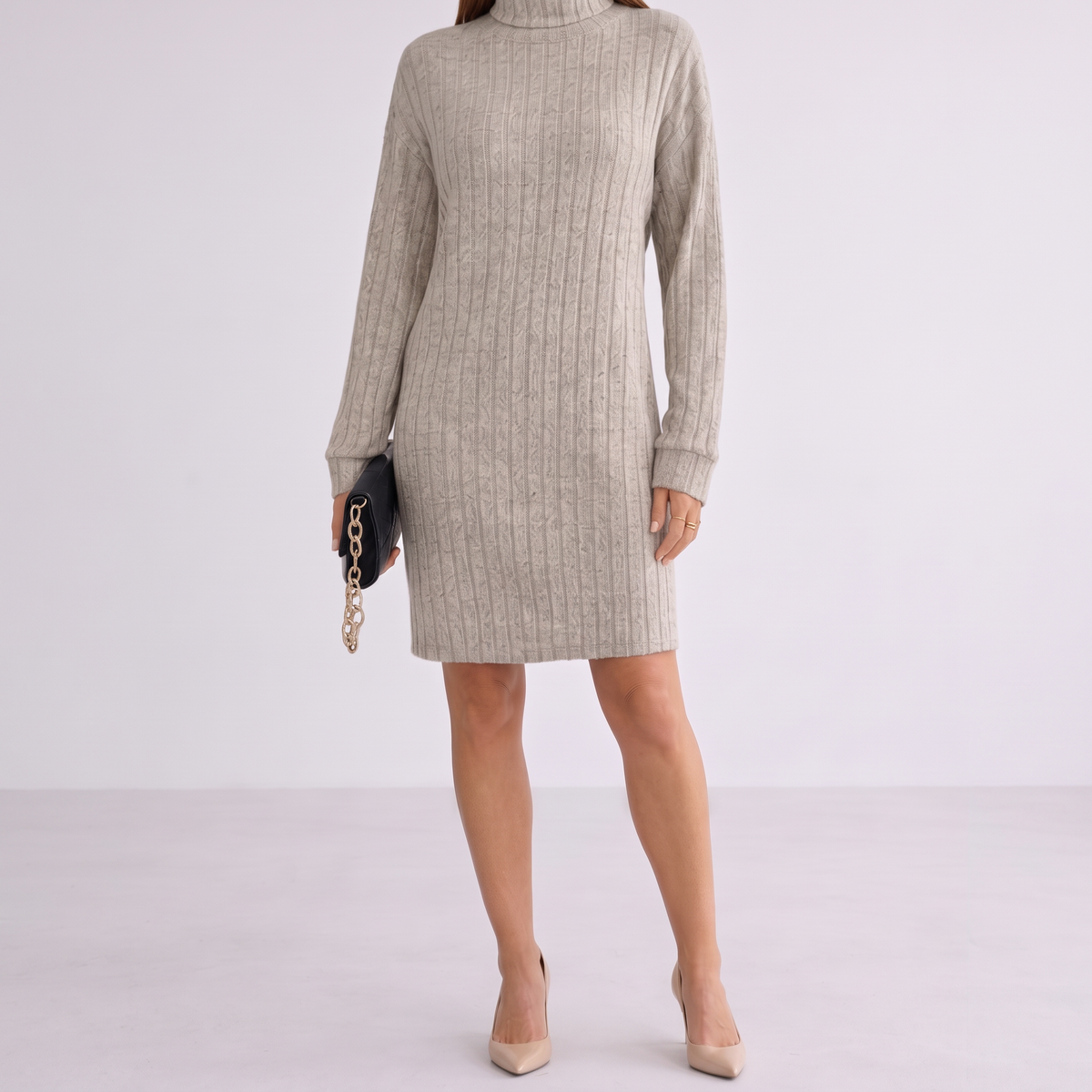 Brigitta Ribbed Knit Turtleneck Dress