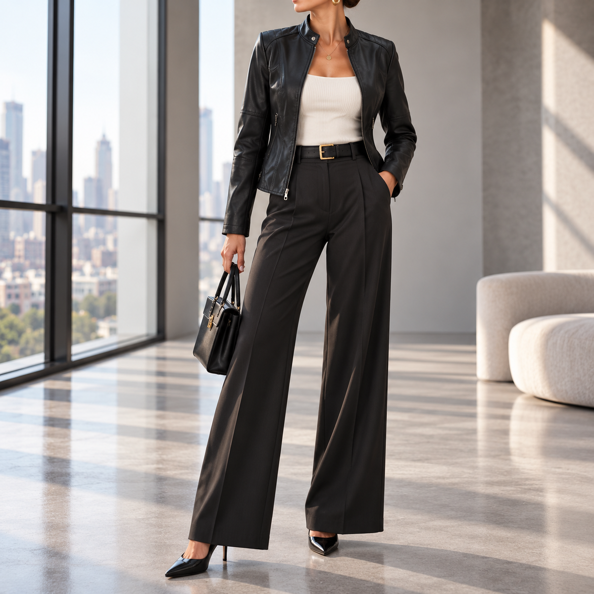 Ludovica Collared Zip-Up Leather Jacket