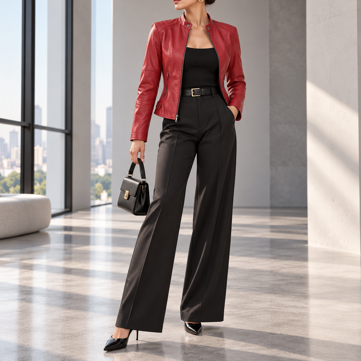 Ludovica Collared Zip-Up Leather Jacket
