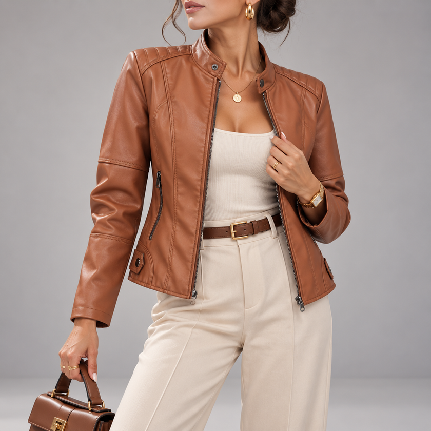Ludovica Collared Zip-Up Leather Jacket
