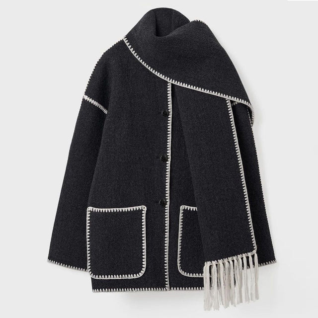 Bettina Fringed Blanket Scarf Wrap Coat