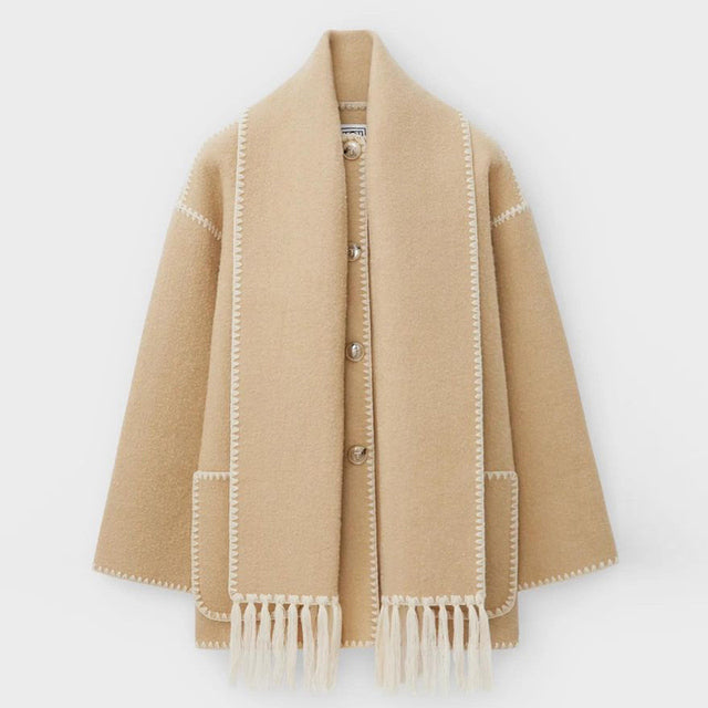 Bettina Fringed Blanket Scarf Wrap Coat