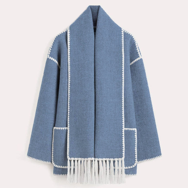 Bettina Fringed Blanket Scarf Wrap Coat