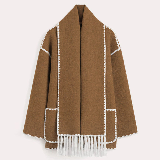 Bettina Fringed Blanket Scarf Wrap Coat