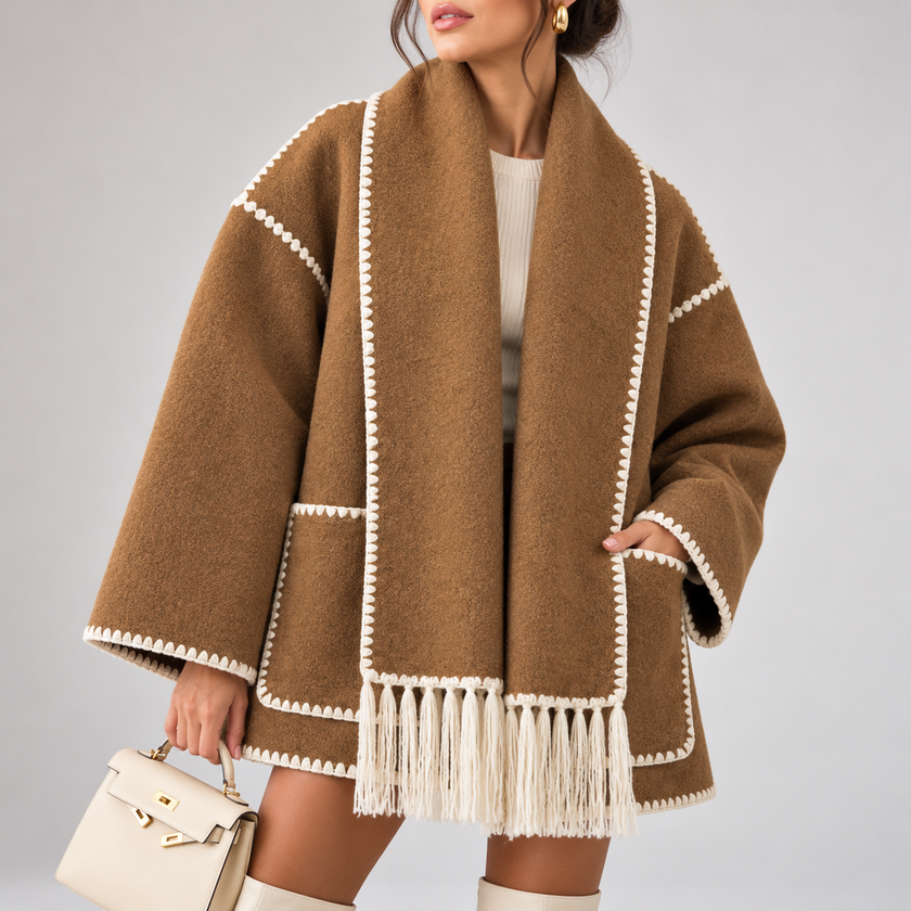 Bettina Fringed Blanket Scarf Wrap Coat