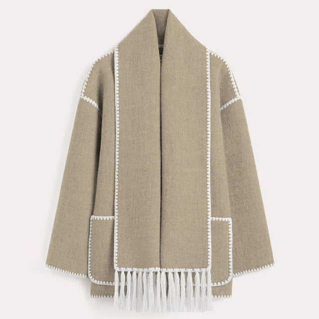 Bettina Fringed Blanket Scarf Wrap Coat