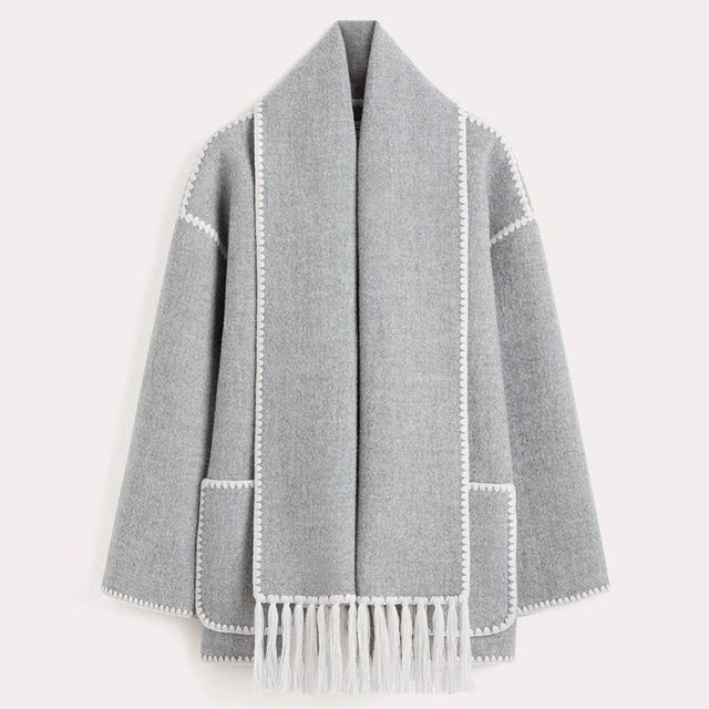 Bettina Fringed Blanket Scarf Wrap Coat