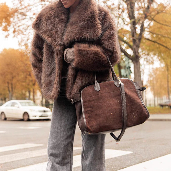 Lucia Faux Fur Wide-Collar Belted Jacket