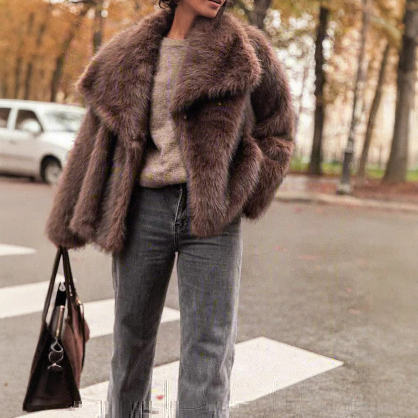 Lucia Faux Fur Wide-Collar Belted Jacket