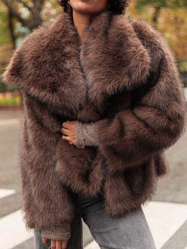Lucia Faux Fur Wide-Collar Belted Jacket