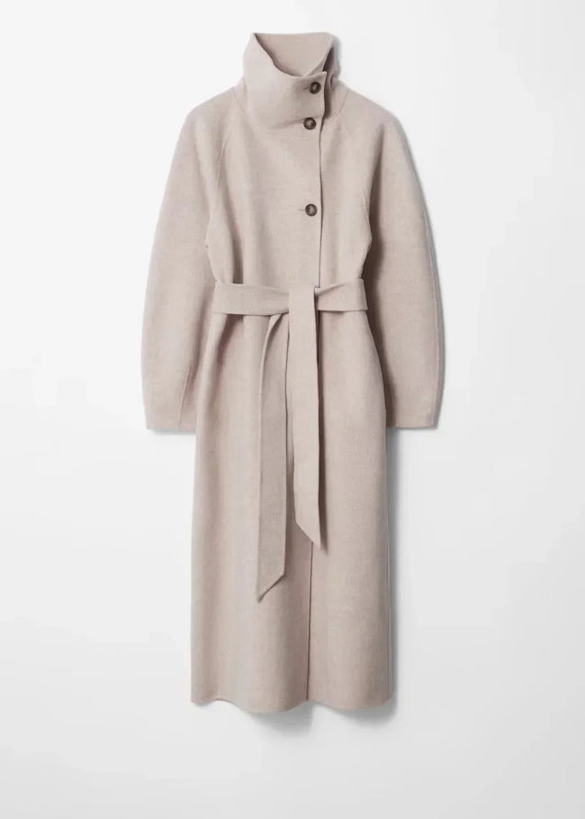 Odette Belted High-Collar Long Coat