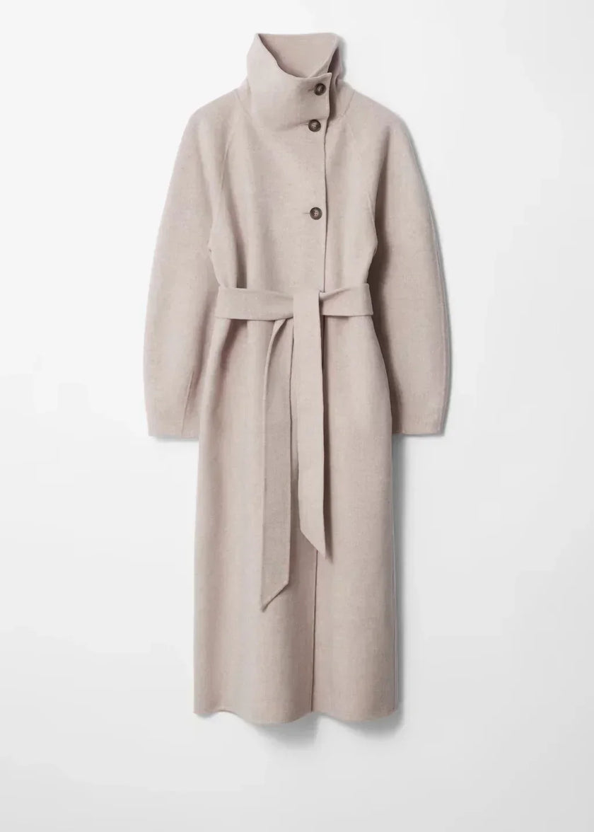 Odette Belted High-Collar Long Coat