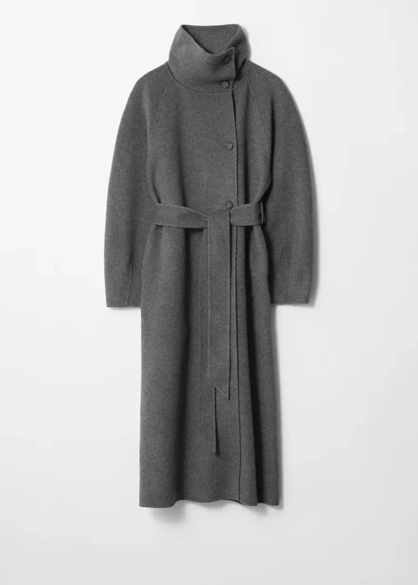 Odette Belted High-Collar Long Coat
