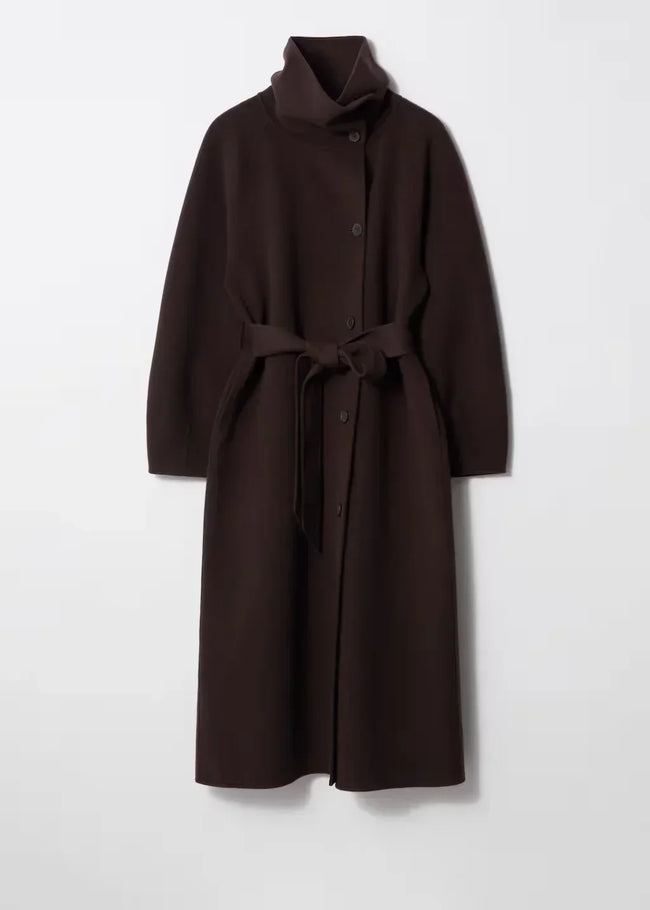 Odette Belted High-Collar Long Coat