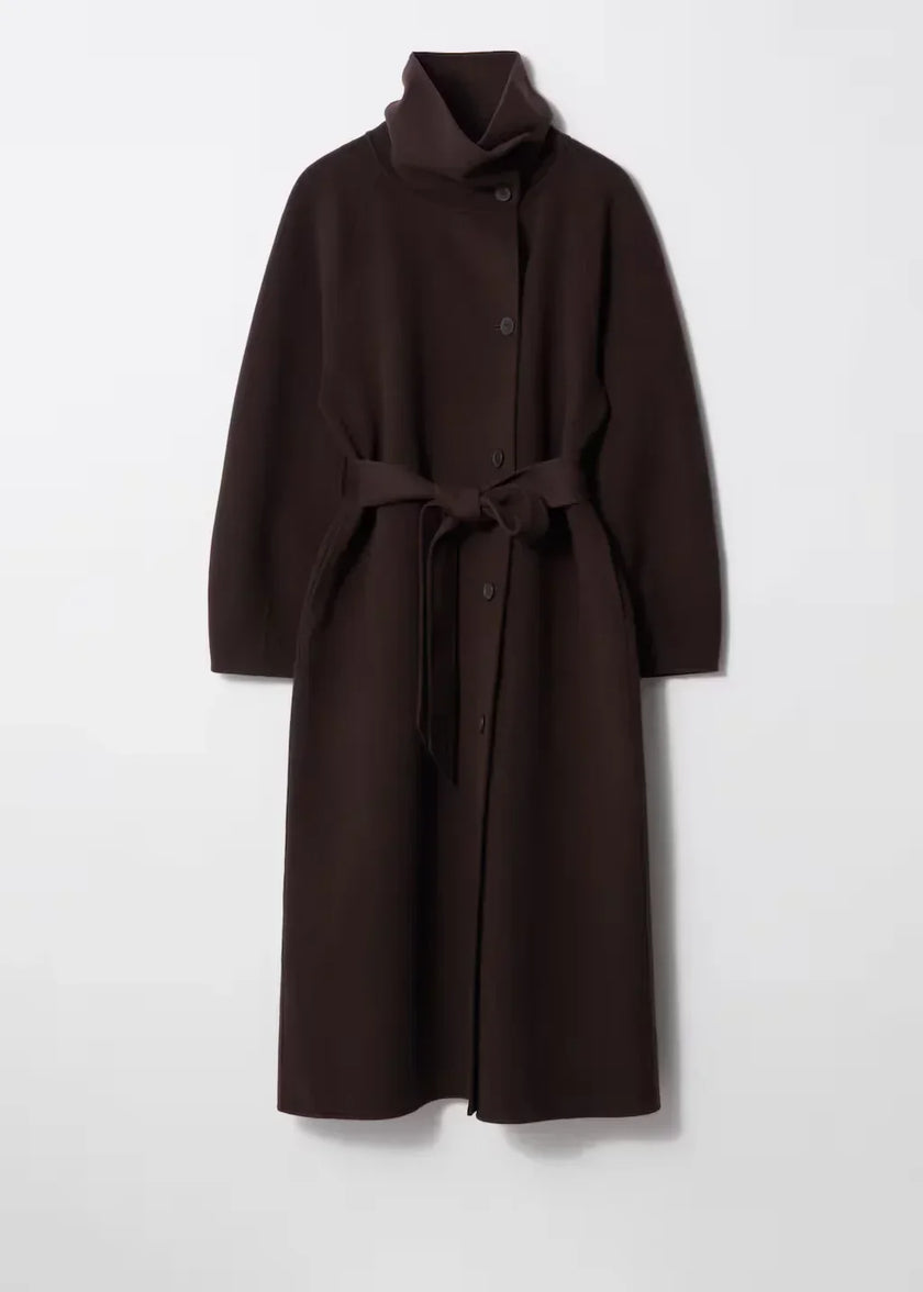 Odette Belted High-Collar Long Coat