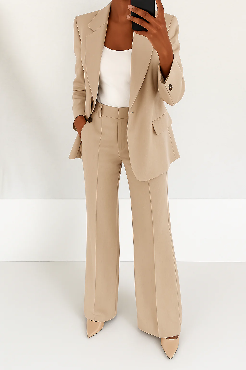 Margaux Single-Breasted Blazer Wide-Leg Suit Set Professional