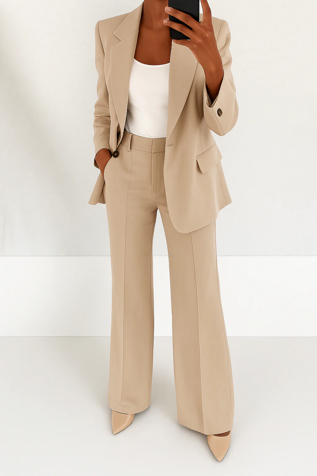 Margaux Single-Breasted Blazer Wide-Leg Suit Set Professional