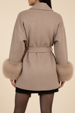 Solene Belted Faux-Fur Cuff Coat