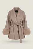 Solene Belted Faux-Fur Cuff Coat