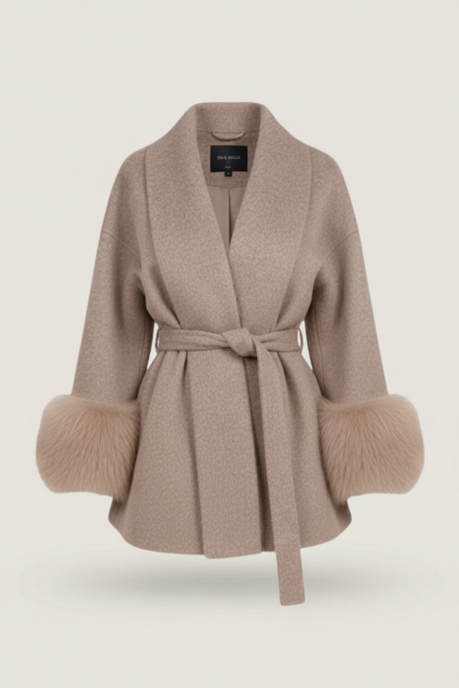 Solene Belted Faux-Fur Cuff Coat